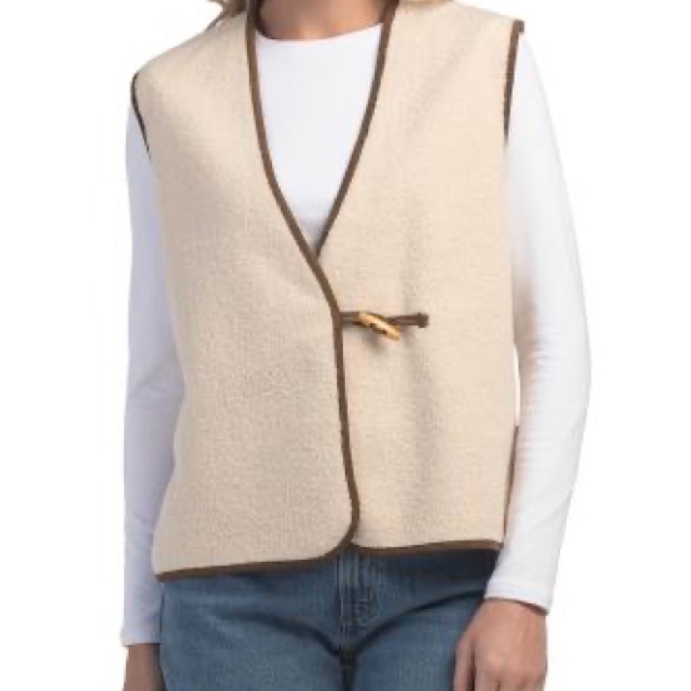 BAILEY /44 Reversible Sherpa Vest Cream Brown Trim Toggle NWT Medium